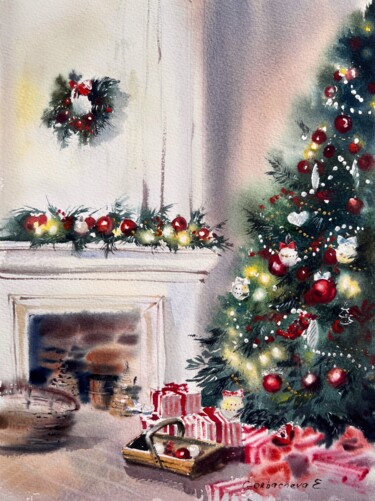 Ζωγραφική με τίτλο "Christmas tree" από Eugenia Gorbacheva, Αυθεντικά έργα τέχνης, Ακουαρέλα