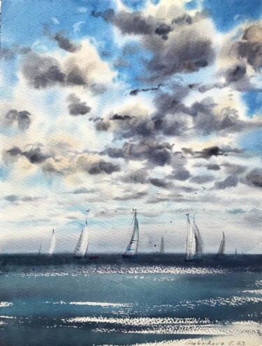 Peinture intitulée "Sailing regatta" par Eugenia Gorbacheva, Œuvre d'art originale, Aquarelle