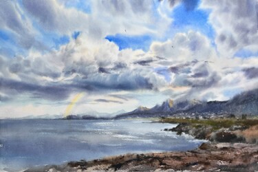 Peinture intitulée "Sea coast of Cyprus…" par Eugenia Gorbacheva, Œuvre d'art originale, Aquarelle