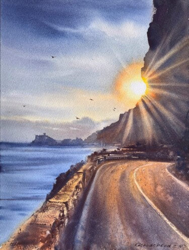 Картина под названием "Road to the sun" - Eugenia Gorbacheva, Подлинное произведение искусства, Акварель