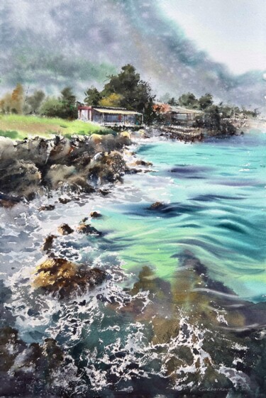 Картина под названием "On the sea coast" - Eugenia Gorbacheva, Подлинное произведение искусства, Акварель
