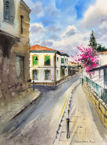 Painting titled "Streets in Nicosia" by Eugenia Gorbacheva, Original Artwork, Watercolor