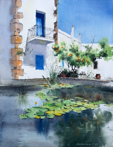 Painting titled "English village Cyp…" by Eugenia Gorbacheva, Original Artwork, Watercolor