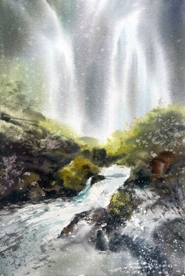 绘画 标题为“Waterfall #10” 由Eugenia Gorbacheva, 原创艺术品, 水彩