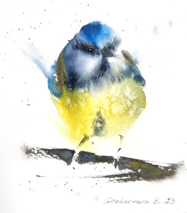 Painting titled "Titmouse" by Eugenia Gorbacheva, Original Artwork, Watercolor