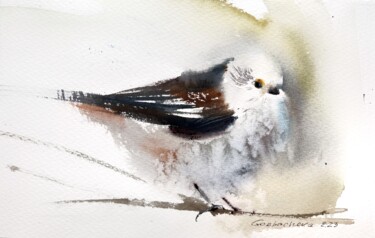 Painting titled "Bird on a branch #2" by Eugenia Gorbacheva, Original Artwork, Watercolor