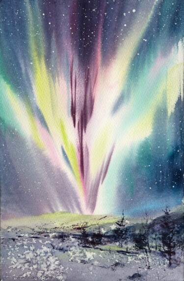 绘画 标题为“Northern lights #14” 由Eugenia Gorbacheva, 原创艺术品, 水彩