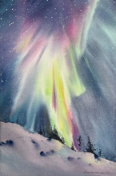 Painting titled "Northern lights #15" by Eugenia Gorbacheva, Original Artwork, Watercolor
