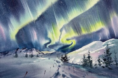 绘画 标题为“Northern lights #26” 由Eugenia Gorbacheva, 原创艺术品, 水彩