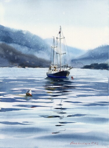 Peinture intitulée "Schooner in the bay" par Eugenia Gorbacheva, Œuvre d'art originale, Aquarelle