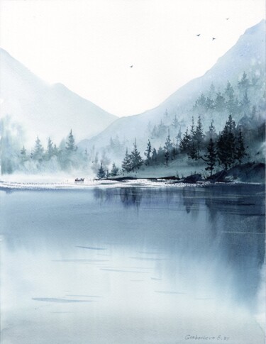Peinture intitulée "Mountain Lake #30" par Eugenia Gorbacheva, Œuvre d'art originale, Aquarelle