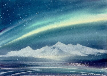 Painting titled "Northern lights #29" by Eugenia Gorbacheva, Original Artwork, Watercolor