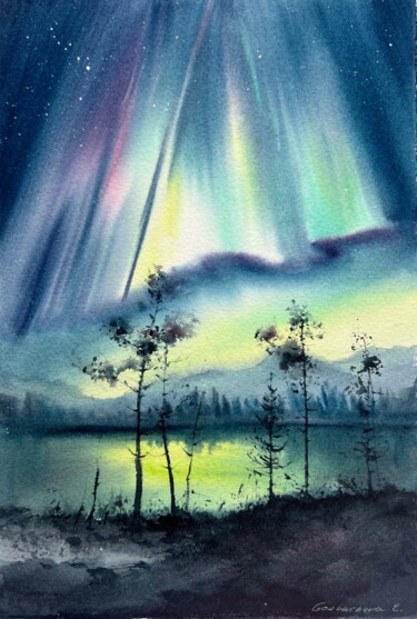 Painting titled "Northern lights #40" by Eugenia Gorbacheva, Original Artwork, Watercolor