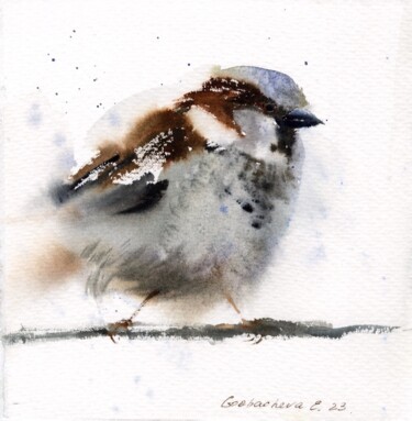 Painting titled "Sparrow" by Eugenia Gorbacheva, Original Artwork, Watercolor