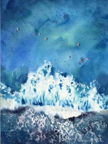 Ζωγραφική με τίτλο "Sea from above #2" από Eugenia Gorbacheva, Αυθεντικά έργα τέχνης, Ακουαρέλα