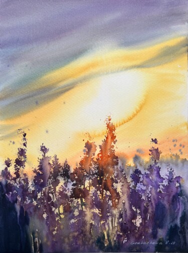 Peinture intitulée "Lavender sunset" par Eugenia Gorbacheva, Œuvre d'art originale, Aquarelle