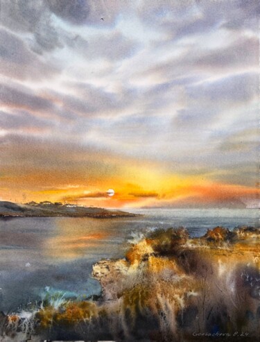 Malerei mit dem Titel "Sunset romance" von Eugenia Gorbacheva, Original-Kunstwerk, Aquarell