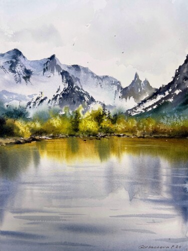 Malerei mit dem Titel "Mountain Lake #36" von Eugenia Gorbacheva, Original-Kunstwerk, Aquarell