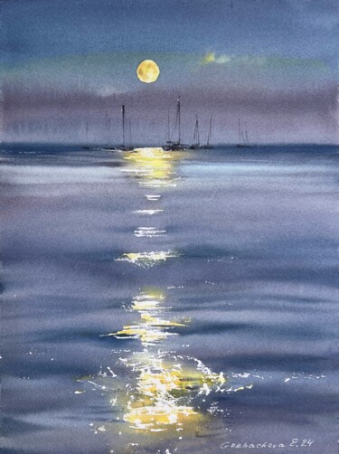 Painting titled "In the moonlight #14" by Eugenia Gorbacheva, Original Artwork, Watercolor