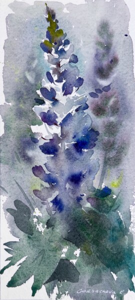 Painting titled "Lupins" by Eugenia Gorbacheva, Original Artwork, Watercolor