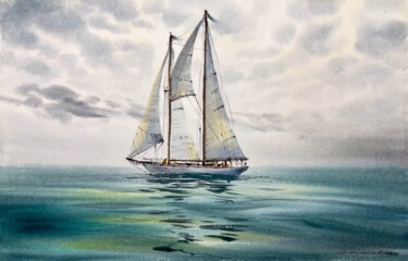 Pintura intitulada "Under sail #4" por Eugenia Gorbacheva, Obras de arte originais, Aquarela