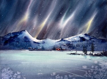 Pintura intitulada "Northern lights #49" por Eugenia Gorbacheva, Obras de arte originais, Aquarela