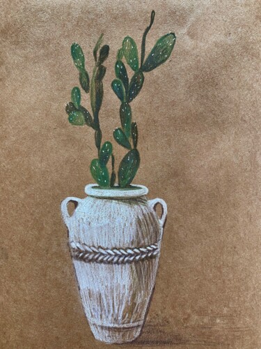 Drawing titled "Cactus" by Eugenie Eremeichuk, Original Artwork, Conté