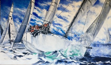 Painting titled "Scorcio di regata" by Eugenio Giaccone, Original Artwork, Acrylic Mounted on Other rigid panel