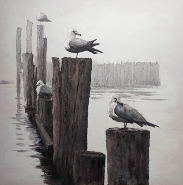 Painting titled "Morning fog" by Eugis Eidukaitis, Original Artwork, Oil