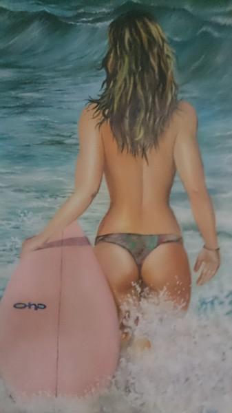 Painting titled "Lucille and the sea" by Cezar Dron, Original Artwork, Oil