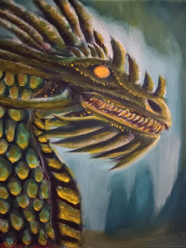 Painting titled "Dragon2" by Eva Andre, Original Artwork, Acrylic Mounted on Wood Stretcher frame