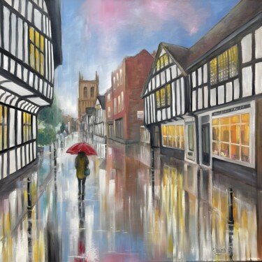 Painting titled "Tudor Era Street St…" by Eva Bazhenova, Original Artwork, Oil