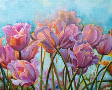 Картина под названием "Tulips" - Eva Chen, Подлинное произведение искусства, Акрил