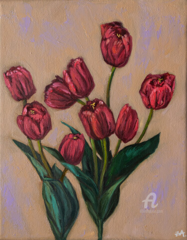 Картина под названием "Tulip ll" - Eva Chen, Подлинное произведение искусства, Масло