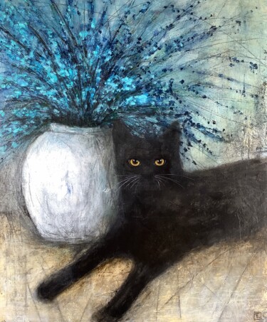 Картина под названием "FLEURS BLEUES" - Eva Fialka, Подлинное произведение искусства, Акрил Установлен на Деревянная рама дл…