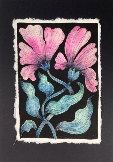 Peinture intitulée "FLEURS ROSES" par Eva Fialka, Œuvre d'art originale, Aquarelle
