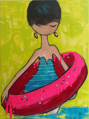Картина под названием "Pink donut" - Eva Hidalgo, Подлинное произведение искусства, Акрил Установлен на Деревянная рама для…
