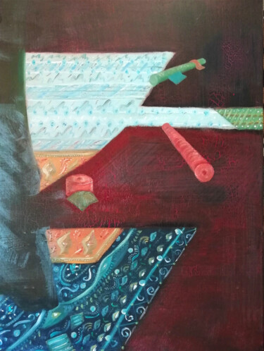 Schilderij getiteld "Tapis" door Eva Khatchadourian, Origineel Kunstwerk, Olie Gemonteerd op Frame voor houten brancard