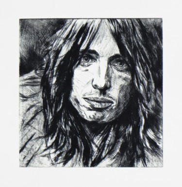 Prenten & gravures getiteld "Tom Petty" door Eva Lacres, Origineel Kunstwerk, Gravure Gemonteerd op Houten paneel