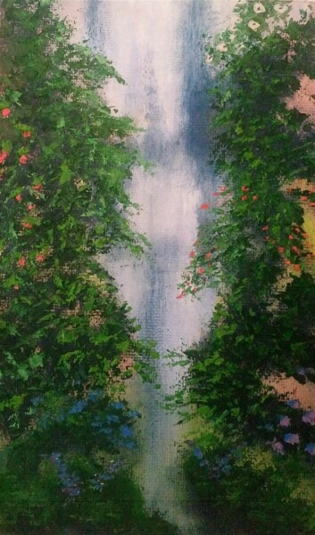 "Waterfall among lus…" başlıklı Tablo Eva Lazaryan tarafından, Orijinal sanat, Petrol Ahşap panel üzerine monte edilmiş