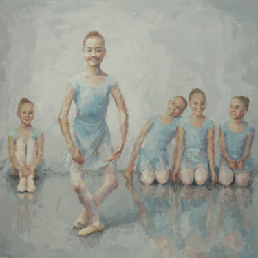 Malarstwo zatytułowany „Ballet Class.Little…” autorstwa Eva Mili, Oryginalna praca, Olej Zamontowany na Drewniana rama noszy