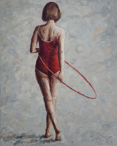 Peinture intitulée "Woman with Red Hoop…" par Eva Mili, Œuvre d'art originale, Huile