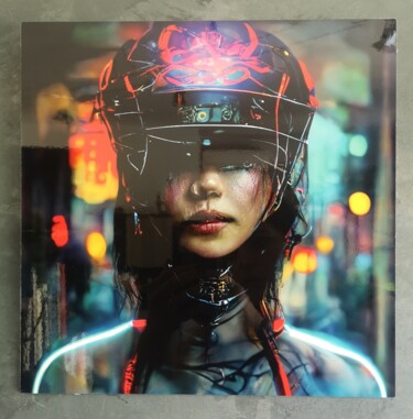 Digital Arts titled "Samuraï Cyberpunk" by Eva Pantera, Original Artwork, Digital Painting Mounted on Aluminium