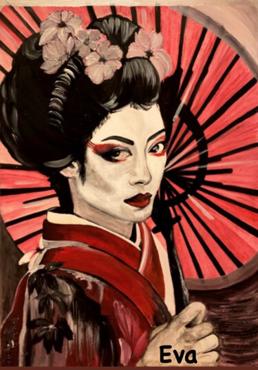 Pintura intitulada "Kasa no Ukiyo" por Eva Perez, Obras de arte originais, Acrílico Montado em Armação em madeira