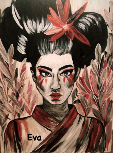 Schilderij getiteld "Geisha en Elegancia…" door Eva Perez, Origineel Kunstwerk, Acryl