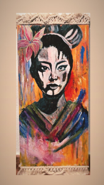 Painting titled "Geisha en la Noche…" by Eva Perez, Original Artwork, Acrylic