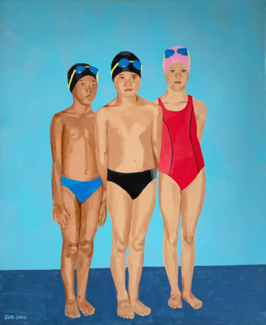 Картина под названием "La piscine" - Eva Rouwens, Подлинное произведение искусства, Акрил Установлен на Деревянная рама для…