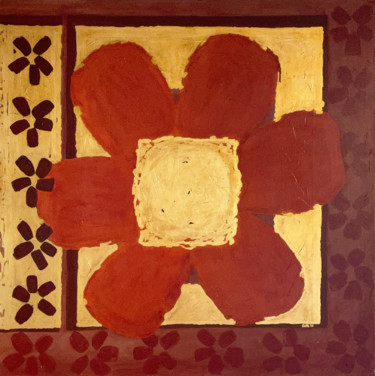 Pittura intitolato "Grande fleur rouge" da Eva Rouwens, Opera d'arte originale, Acrilico Montato su Telaio per barella in le…