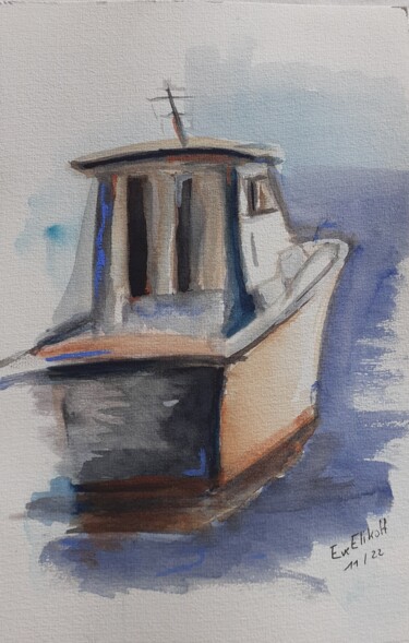 Pintura intitulada "bateau rigolo" por Eve Elikoff, Obras de arte originais, Aquarela