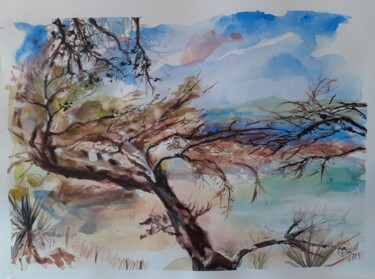 Malerei mit dem Titel "Plage des Grottes t…" von Eve Elikoff, Original-Kunstwerk, Aquarell